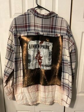 Linkin Park Upcycled Back Graphic T-Shirt & Bleached Flannel - Size Men's XL